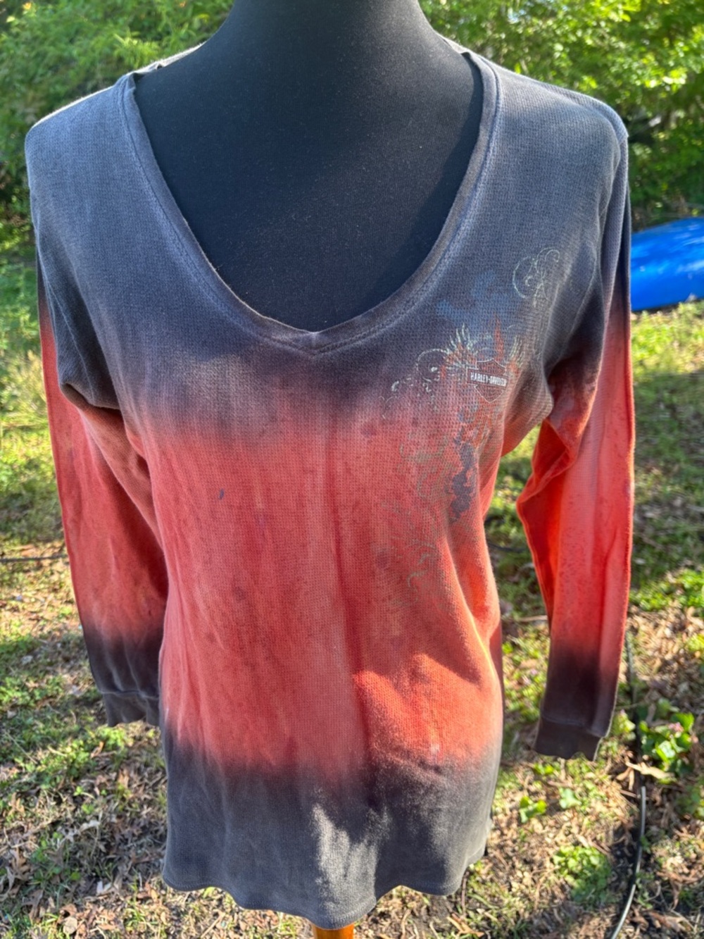 Harley-Davidson Black and Orange Ombre V‑Neck with Flame Shield